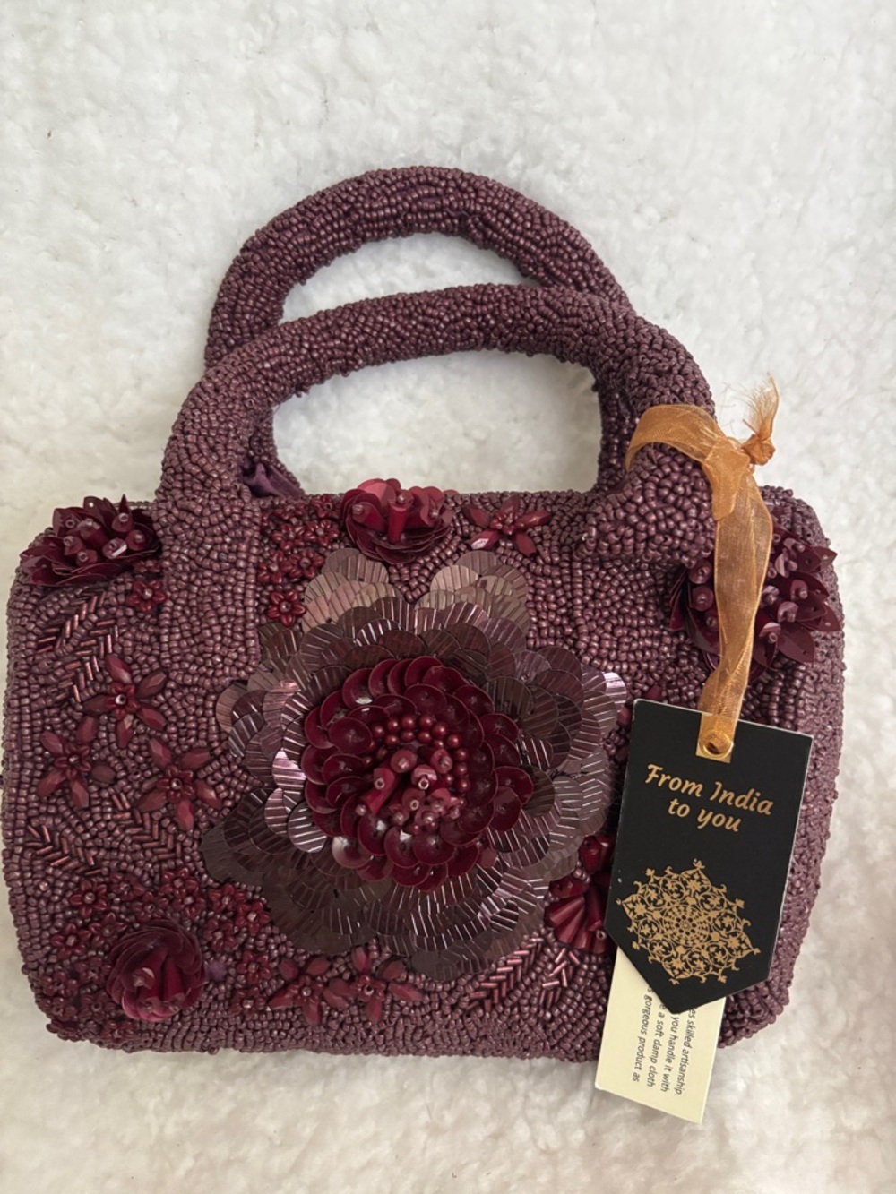 Beaded Floral Handbag in Deep Burgundy